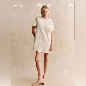 Sezane Cream Selena Short Sleeve Dress